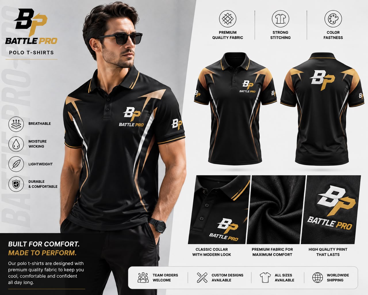 Battle Pro Onyx & Gold Polo
